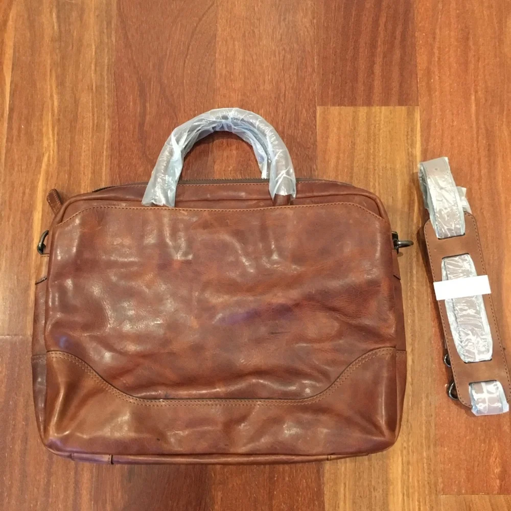 NWOT Frye Logan Slim Leather Briefcase - cognac